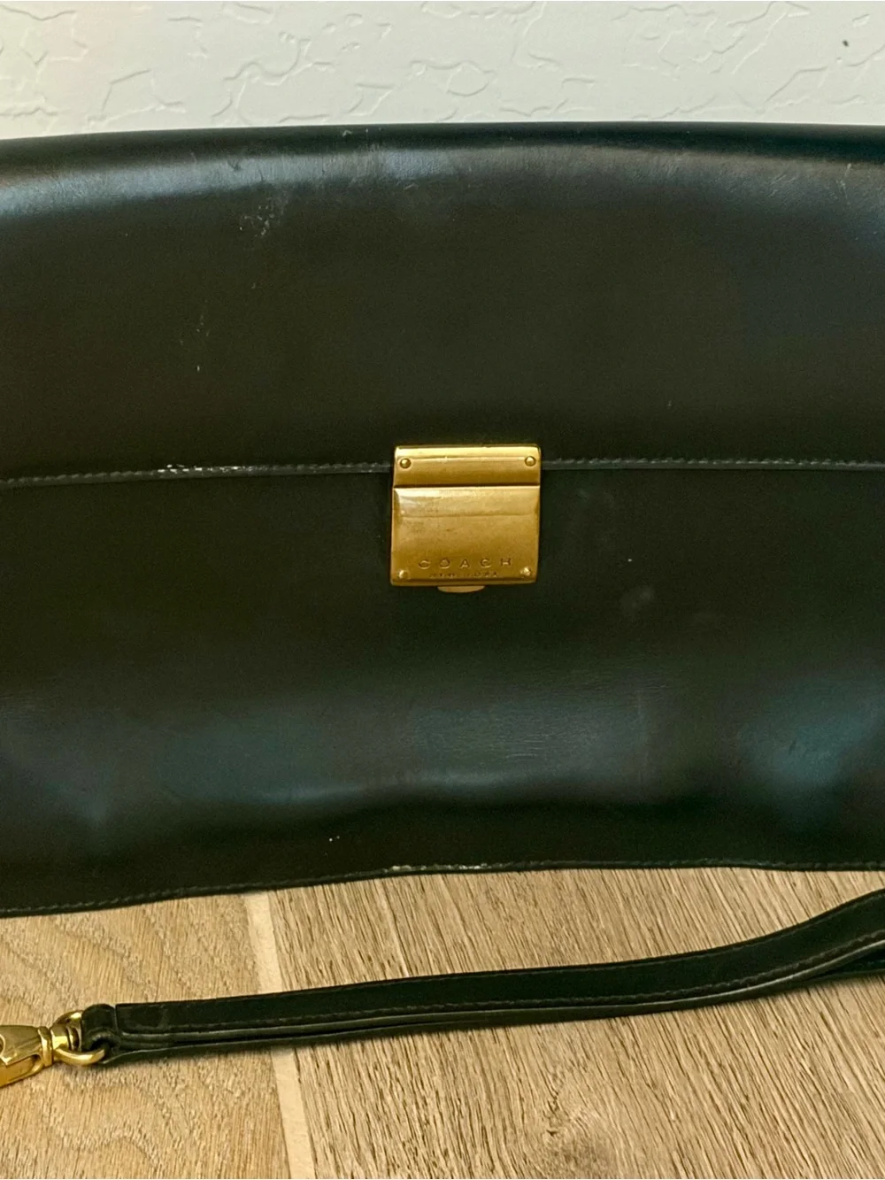 Coach Vintage Black Leather “Bridle Attaché” Executive Clutch with Gold Lock